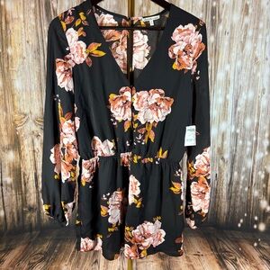 Charlotte Russe Romper Size M Long Sleeve Black Floral New Boho Festival Flowy